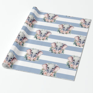 Elephant Wrapping Paper Blue & White Stripe 
