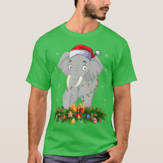 Elephant Xmas Lights Matching Santa Elephant Chris T-Shirt
