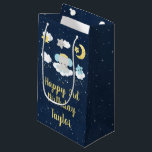 Elephant Yellow and Navy Happy Birthday Small Gift Bag<br><div class="desc">This cute and whimsical gift bag can be personalised with a name or title,  such as daughter,  granddaughter,  niece,  friend etc. It features an adorable baby elephant in a gold crown sitting on a cloud with falling stars. In the background is a starry night sky and crescent moon.</div>