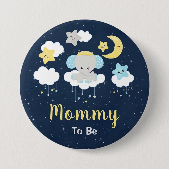 Elephant Yellow and Navy Mommy To Be 7.5 Cm Round Badge (Front)