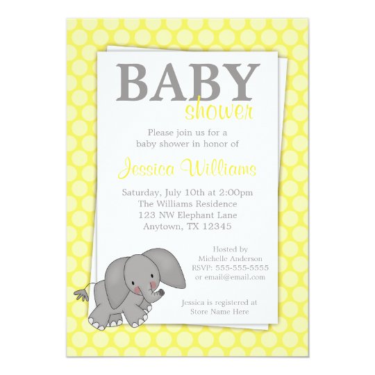 Elephant Yellow Dots Gender Neutral Baby Shower Invitation Zazzle