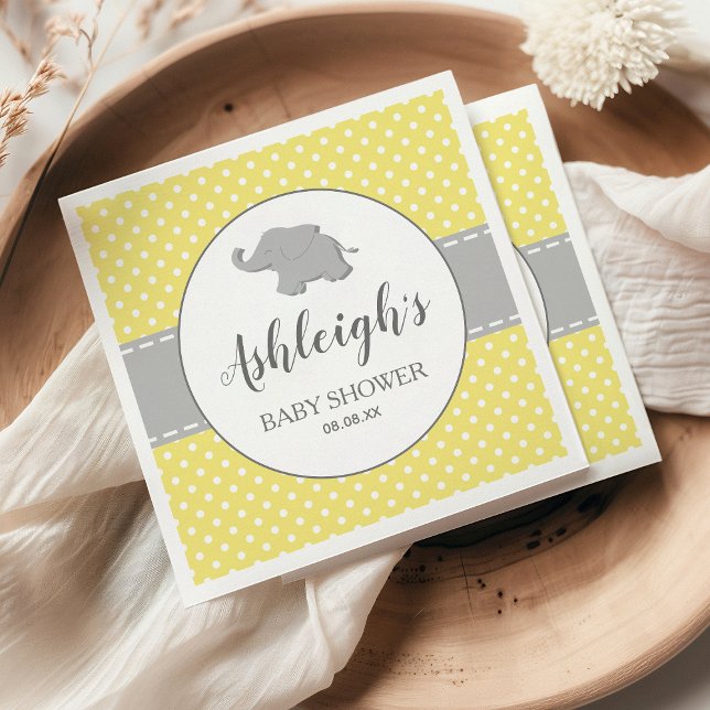 Elephant Yellow Grey Polka Dot Baby Shower Napkin (Creator Uploaded)