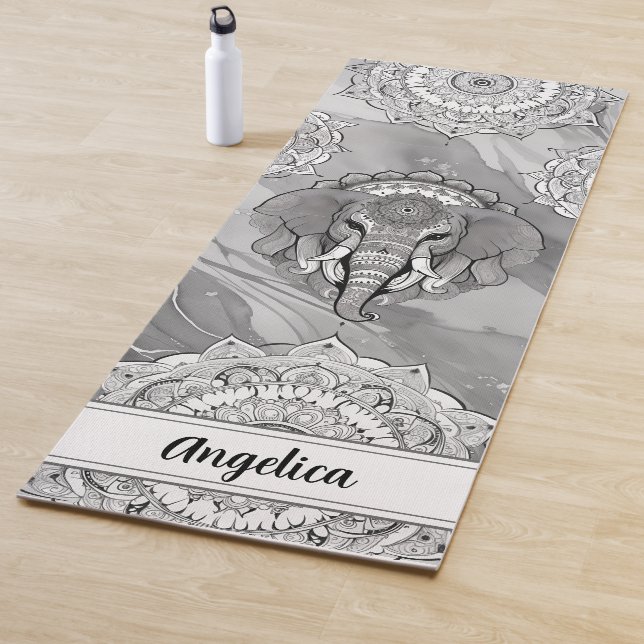 Elephant Yoga Mat with Indian Mandala Art (In Situ)