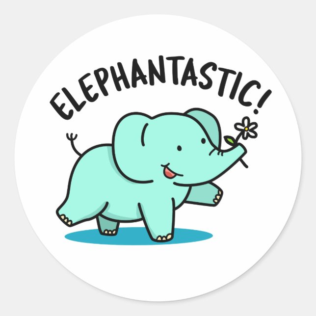 Elephantastic Funny Elephant Pun  Classic Round Sticker (Front)