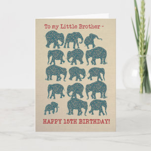 Elephants 15th Birthday Card for Little Brother