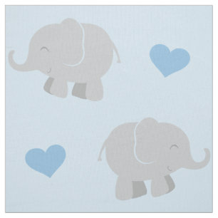 Elephants and Hearts Pattern   Blue and Grey Baby Fabric