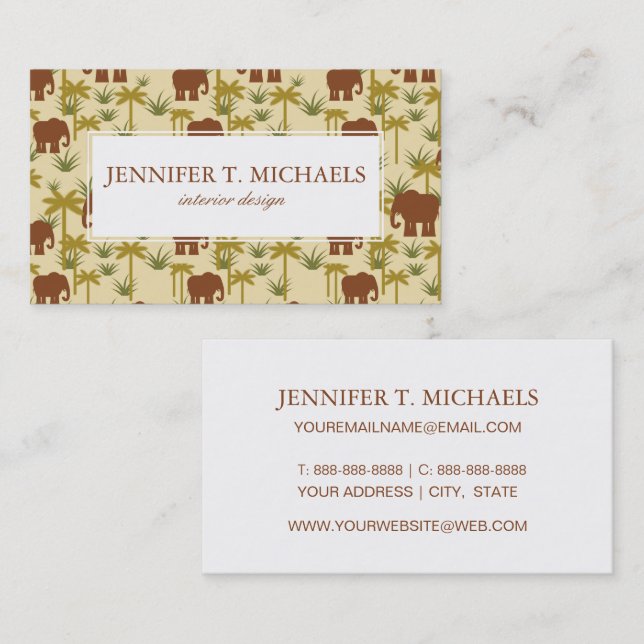 Elephants And Palms In Camouflage Business Card (Front/Back)
