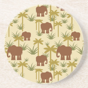 Elephants And Palms In Camouflage Coaster