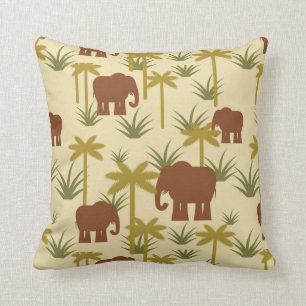 Elephants And Palms In Camouflage Cushion