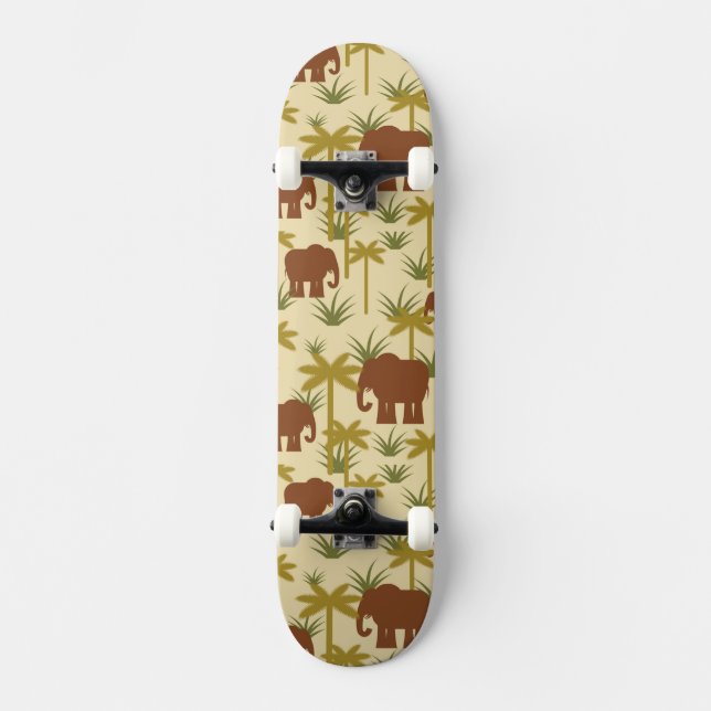 Elephants And Palms In Camouflage Skateboard (Front)