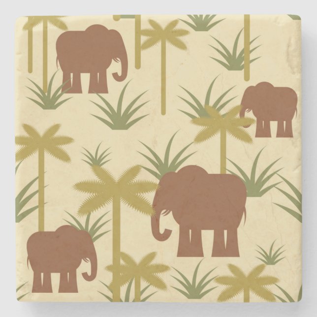 Elephants And Palms In Camouflage Stone Coaster (Front)