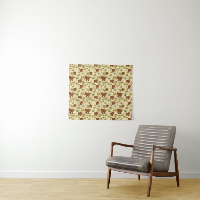 Elephants And Palms In Camouflage Tapestry (In Situ (Horizontal))