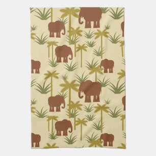 Elephants And Palms In Camouflage Tea Towel