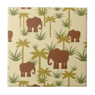 Elephants And Palms In Camouflage Tile