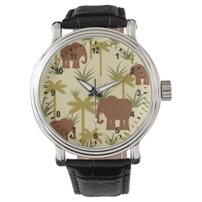 Elephants And Palms In Camouflage Watch (Front)