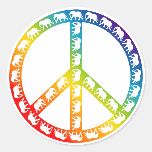 Elephants and Peace Symbol Classic Round Sticker (Front)