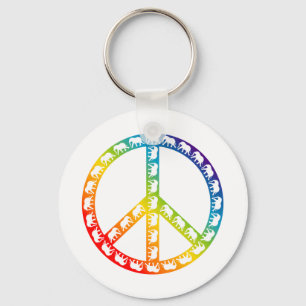 Elephants and Peace Symbol Key Ring