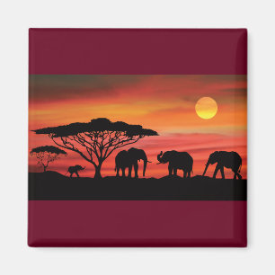 Elephants-and-Sunset- Magnet