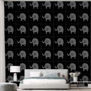 Elephants Animal Patterns Baby Boy Girl Grey Black Wallpaper