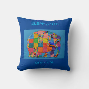 Elephants are Cute blue Cushion