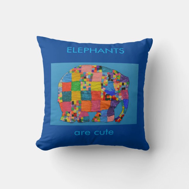 Elephants are Cute blue  Cushion (Front)