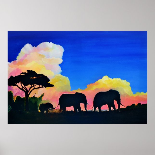 Elephants At Dusk Poster (Front)