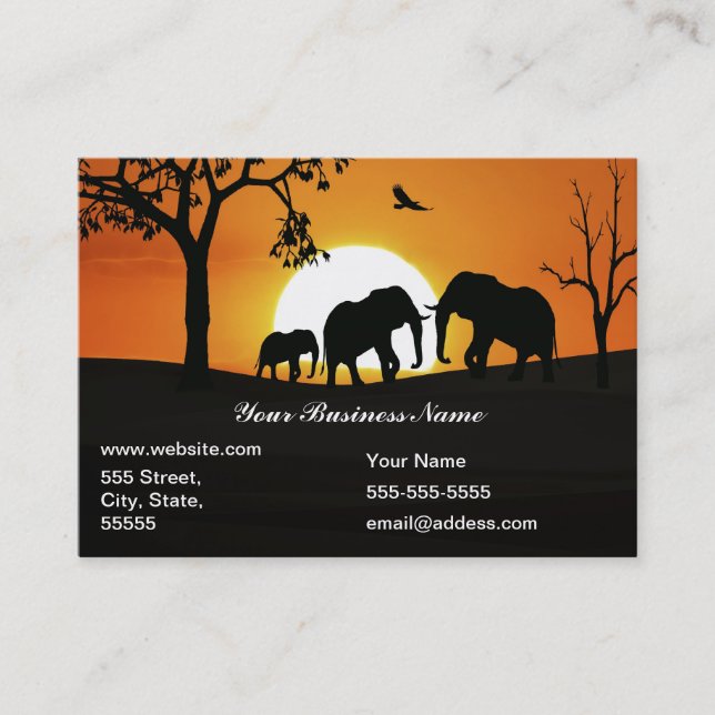 Elephants at sunset business card (Front)
