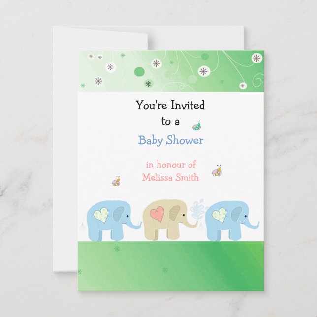 Elephants Baby Shower Invitation (Front)