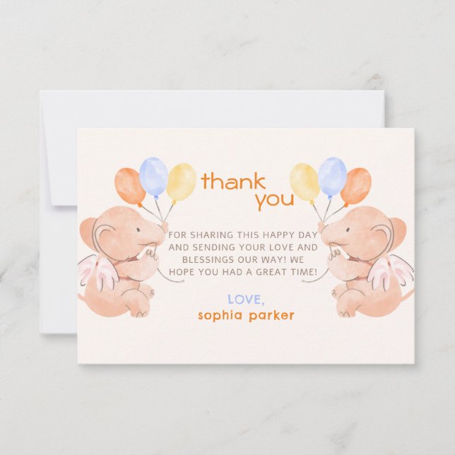Elephants Baby Shower Thank You Card (Front)