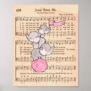 Elephants Balancing on Ball Music Nursery Art Poster
