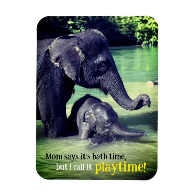 Elephants bathing in river magnet (Vertical)