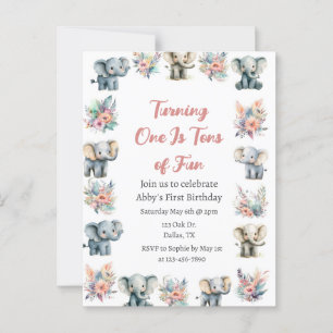 Elephants & Boho Jungle Flowers Birthday Postcard