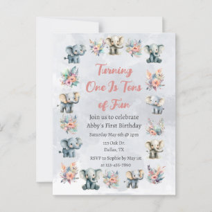 Elephants & Boho Jungle Flowers on Grey Birthday Postcard