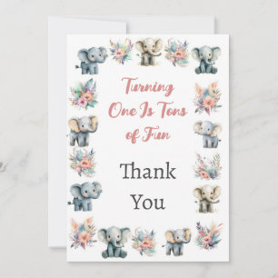 Elephants & Boho Jungle Flowers Thank You Card