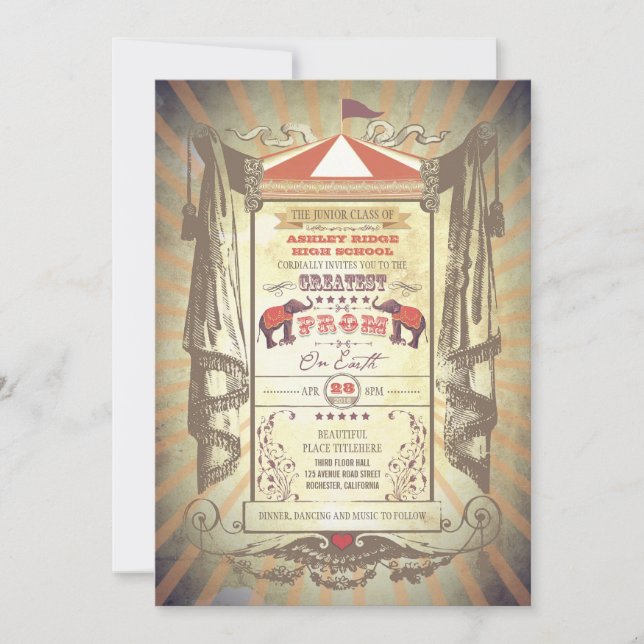 Elephants Carnival Circus Prom Invitations (Front)