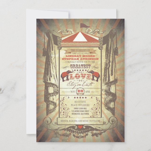 Elephants Carnival Circus Wedding Invitations (Front)
