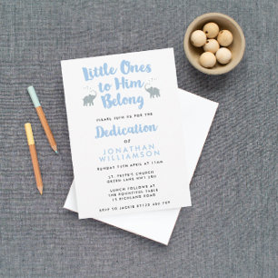 Elephants Christian Dedication Invitation   Blue