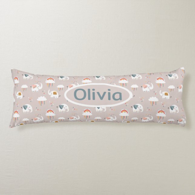 Elephants, Clouds and Rainbows with Name Body Cushion (Front)