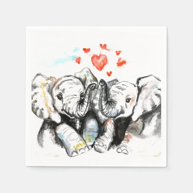 Elephants Couple Love Napkins Painting (Front)