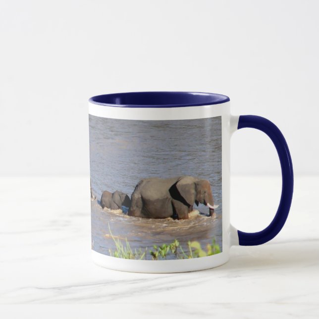 Elephants crossing Tarangire River (MIRROR) Mug (Right)