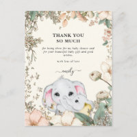 Elephants Foliage Cream Baby Shower Thank You