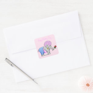 Elephants Happy Valentines Day Square Sticker