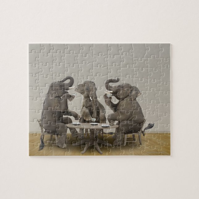 Elephants having tea party jigsaw puzzle (Horizontal)