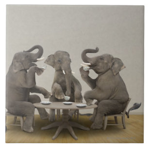 Elephants having tea party tile