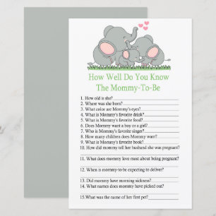 Elephants How well do you know baby shower game