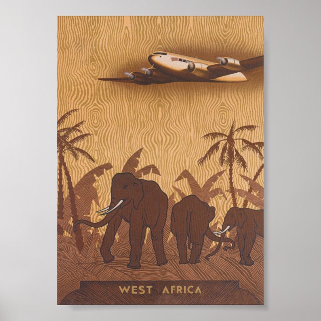 Elephants in Africa Vintage Travel Poster (Front)