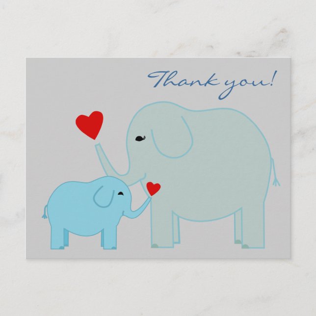 Elephants in Blue Thank You Postcard (Front)