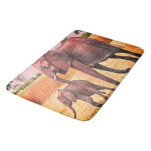 Elephants In Nature Large Bath Mat