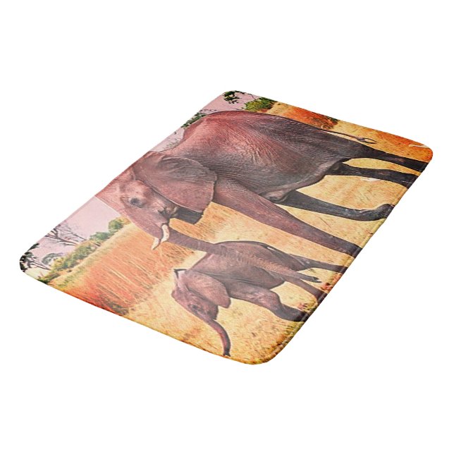 Elephants In Nature Large Bath Mat (Angled)