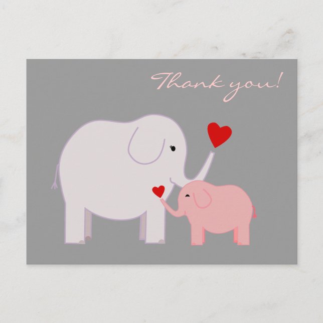 Elephants in Pink Thank You Postcard (Front)
